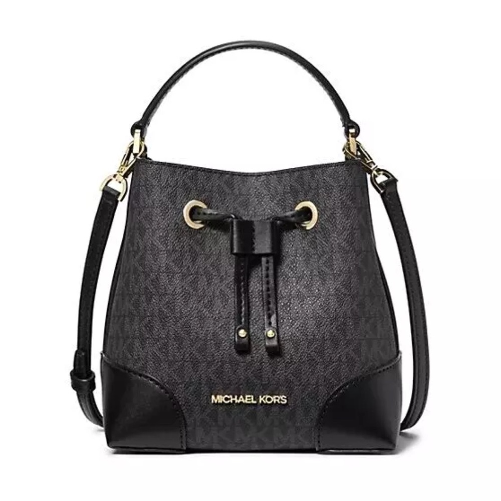 Michael Kors | Mercer Small Signature Leather Bucket Crossbody Handbag Purse